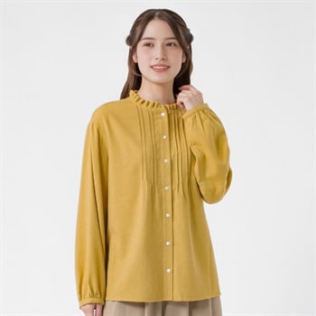 オーガニック綿糸 ピンタックフリルブラウス レディス SELF+SERVICE(セルフ＋サービス) PLS-71269-SS(コイキイロ-M)