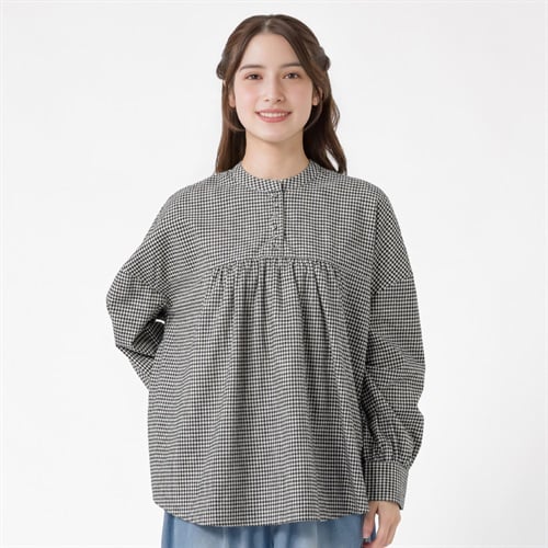 オーガニック綿糸 スタンドヘンリーブラウス レディス SELF+SERVICE(セルフ＋サービス) PLS-71271-SS(アイボリー-M)