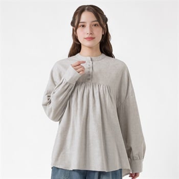 オーガニック綿糸 スタンドヘンリーブラウス レディス SELF+SERVICE(セルフ＋サービス) PLS-71271-SS(ウスグレー-M)