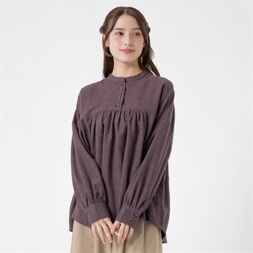 オーガニック綿糸 スタンドヘンリーブラウス レディス SELF+SERVICE(セルフ＋サービス) PLS-71271-SS(コイムラサキ-M)