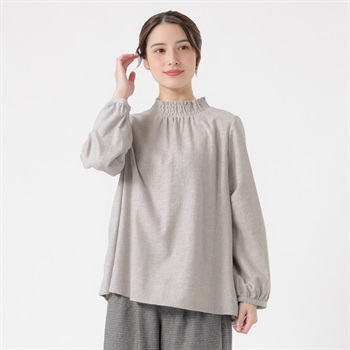 オーガニック綿糸 シャーリングネックブラウス レディス SELF+SERVICE(セルフ＋サービス) PLS-71275-SS(ウスグレー-M)