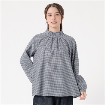 オーガニック綿糸 シャーリングネックブラウス レディス SELF+SERVICE(セルフ＋サービス) PLS-71275-SS(ウスアオ-M)