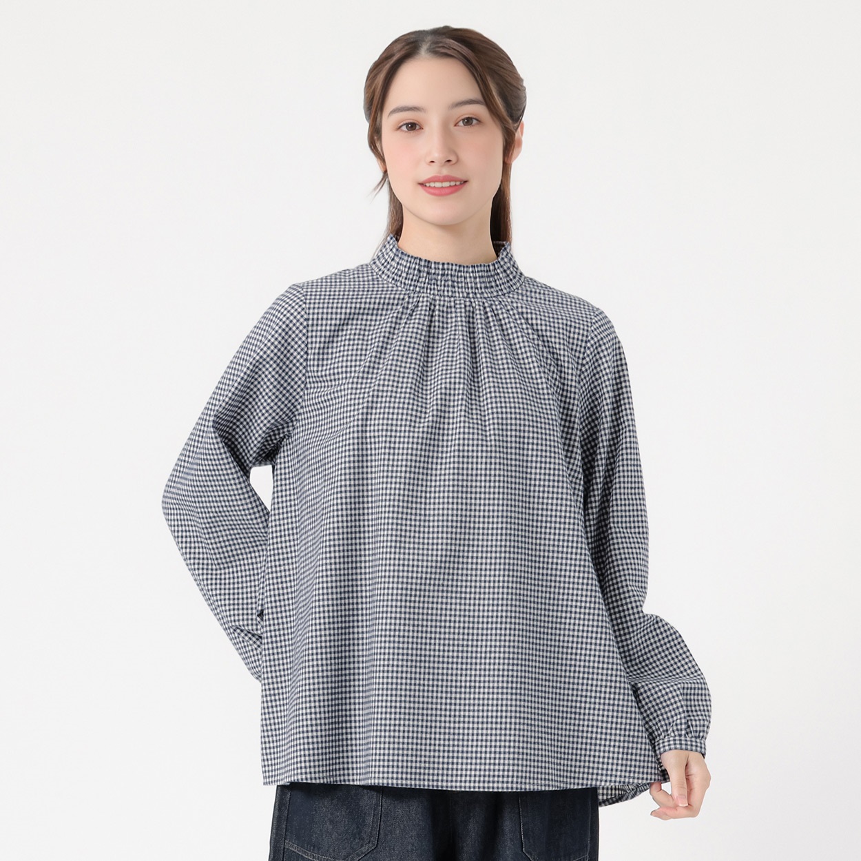オーガニック綿糸 シャーリングネックブラウス レディス SELF+SERVICE(セルフ＋サービス) PLS-71275-SS(ウスアオ-XL)