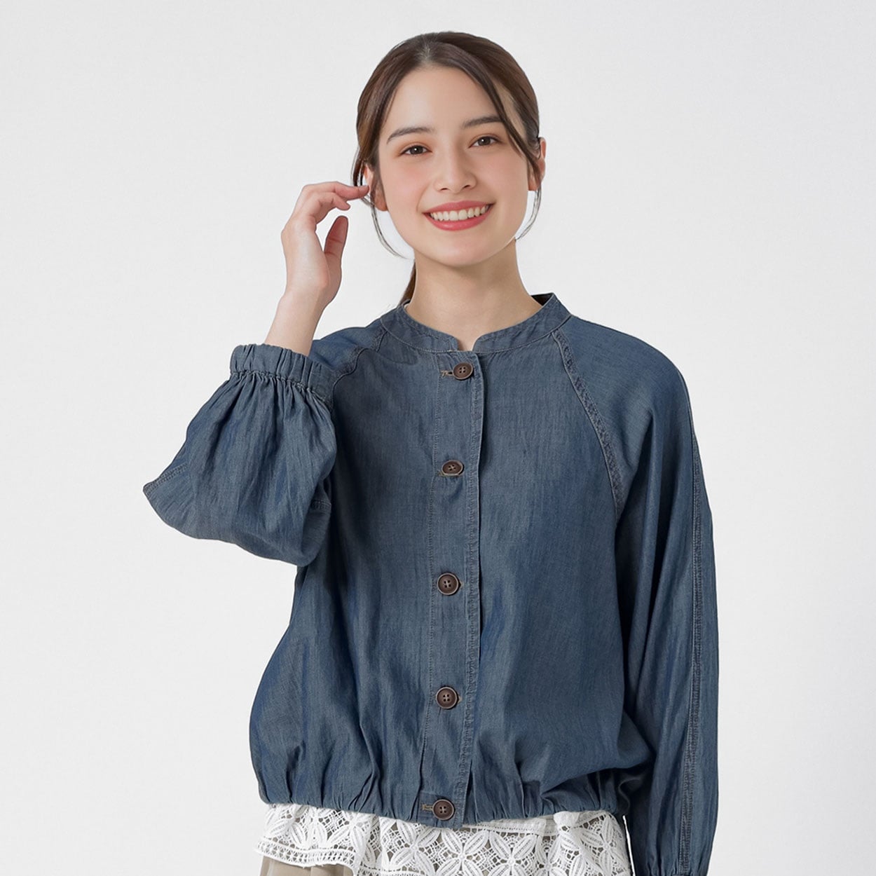シアーデニムブルゾン オーガニック綿入 レディス SELF+SERVICE(セルフ＋サービス) CP323568-SS(アオ-L)