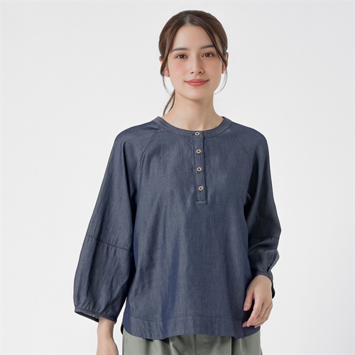 シアーデニムTブラウス オーガニック綿入 レディス SELF+SERVICE(セルフ＋サービス) CP323569-SS(コイアオ-M)
