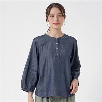シアーデニムTブラウス オーガニック綿入 レディス SELF+SERVICE(セルフ＋サービス) CP323569-SS(コイアオ-M)