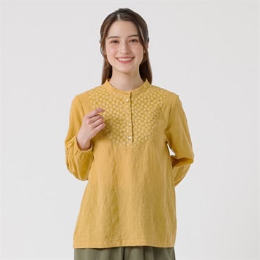 楊柳レース使いブラウス オーガニックコットン入 レディス SELF+SERVICE(セルフ＋サービス) GL1266520-SS(キイロ-M)