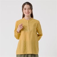 楊柳レース使いブラウス オーガニックコットン入 レディス SELF+SERVICE(セルフ＋サービス) GL1266520-SS(キイロ-M)