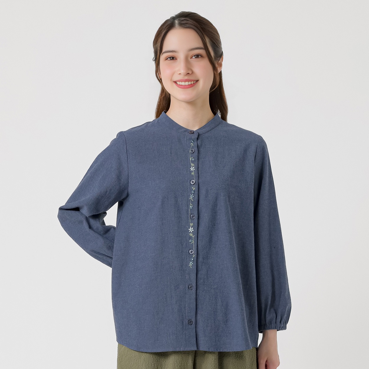強撚刺繍入りシャツ レディス SELF+SERVICE(セルフ＋サービス) GL1266521-SS(Ａコイアオ-M)