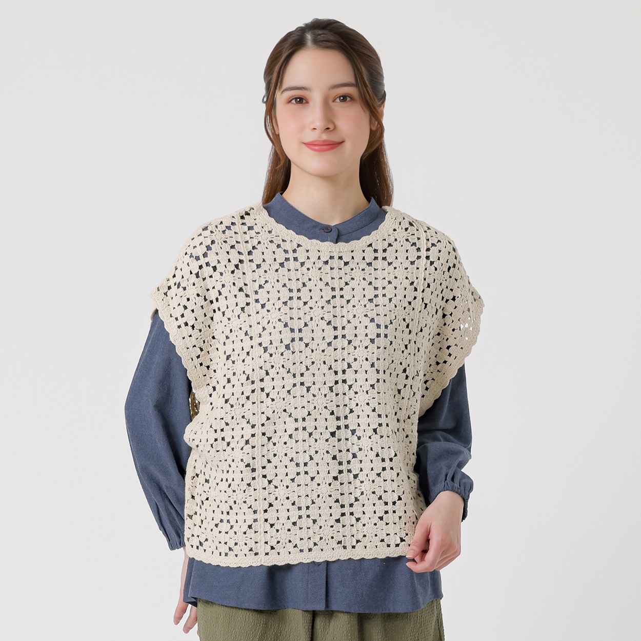 レース編みニットベスト オーガニックコットン入 レディス SELF+SERVICE(セルフ＋サービス) GL1266523-SS(アイボリー-L)
