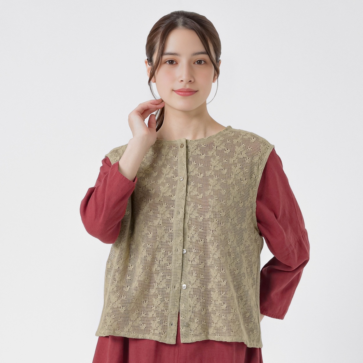 ラッセルレース 刺繍入ベスト オーガニックコットン入 レディス SELF+SERVICE(セルフ＋サービス) GL1266525-SS(Ａウスクロ-M)
