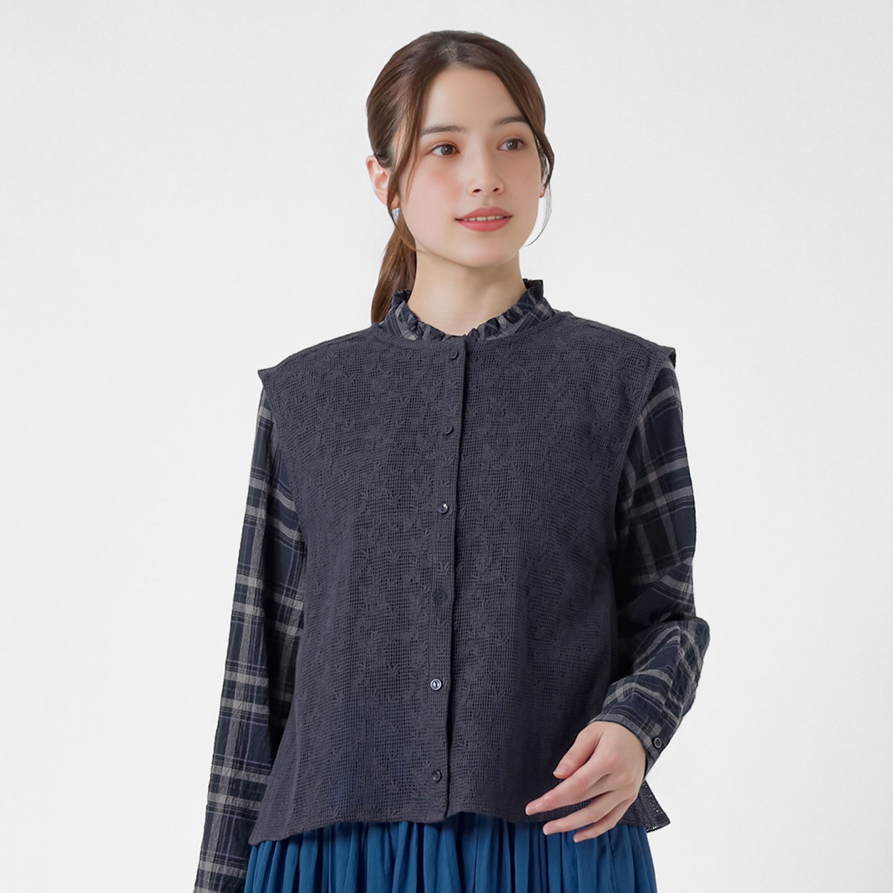ラッセルレース 刺繍入ベスト オーガニックコットン入 レディス SELF+SERVICE(セルフ＋サービス) GL1266525-SS(Ａコイアオ-L)