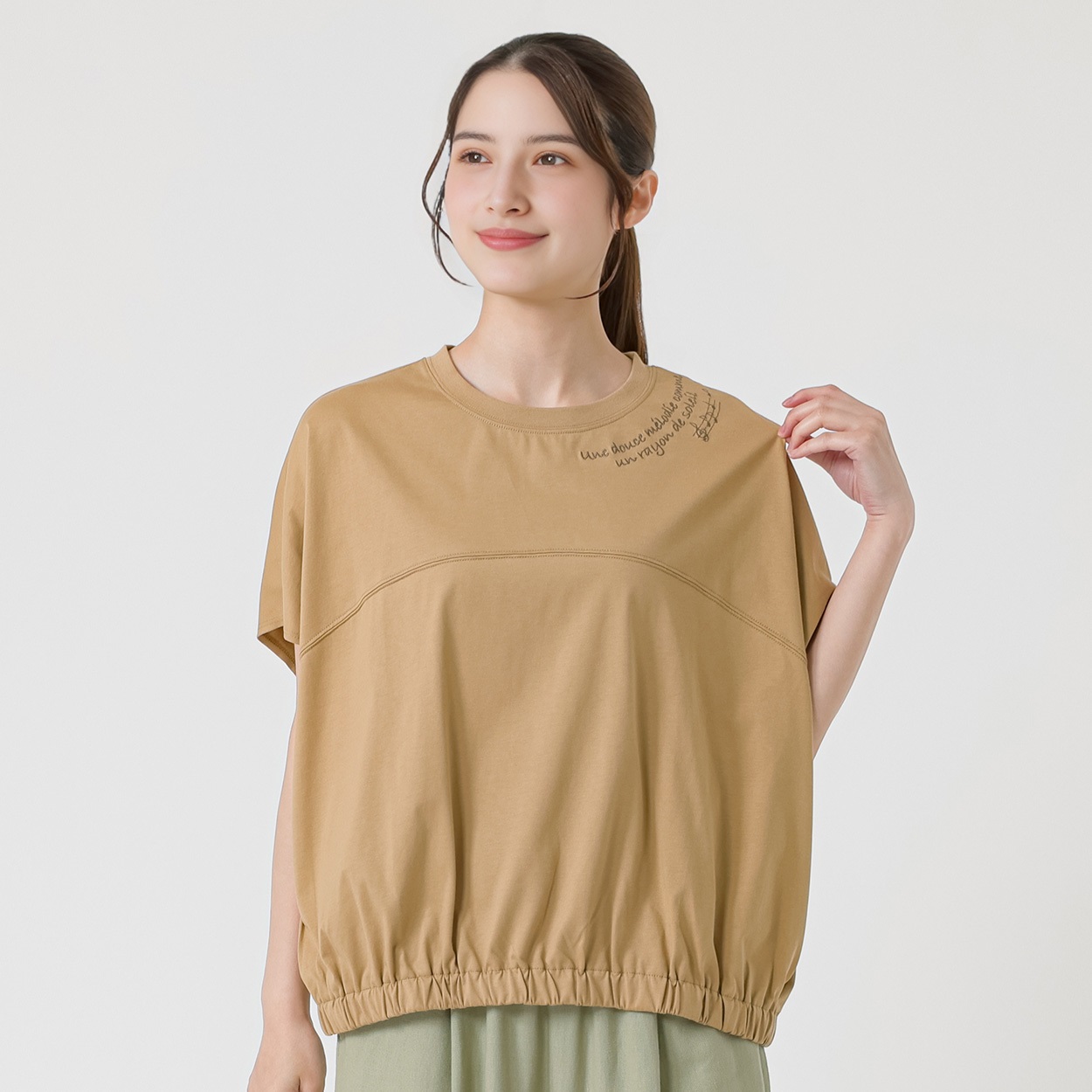 刺繍ラウンドTシャツ レディス SELF+SERVICE(セルフ＋サービス) HC261147-SS(ウスチャ-M)