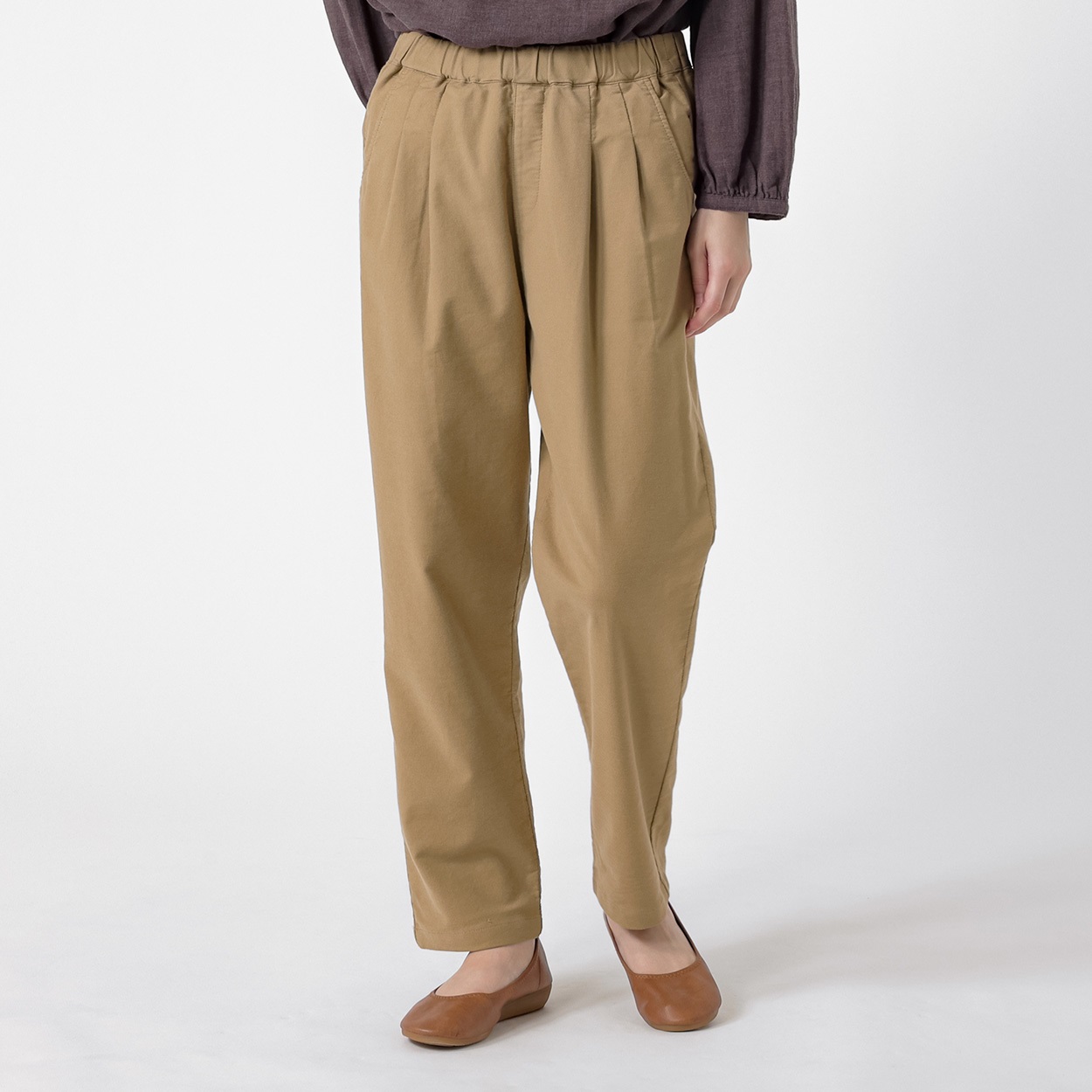 オーガニックコットン入オックスストレッチテーパードパンツ レディス SELF+SERVICE(セルフ＋サービス) TK526424-SS(チャ-XL)