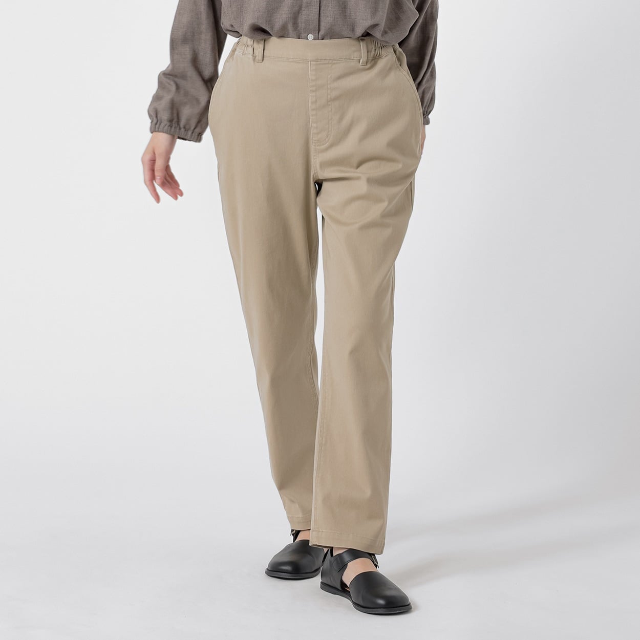 オーガニックコットン入らくゆるチノパンツ レディス SELF+SERVICE(セルフ＋サービス) TK526425-SS(ウスチャ-S)