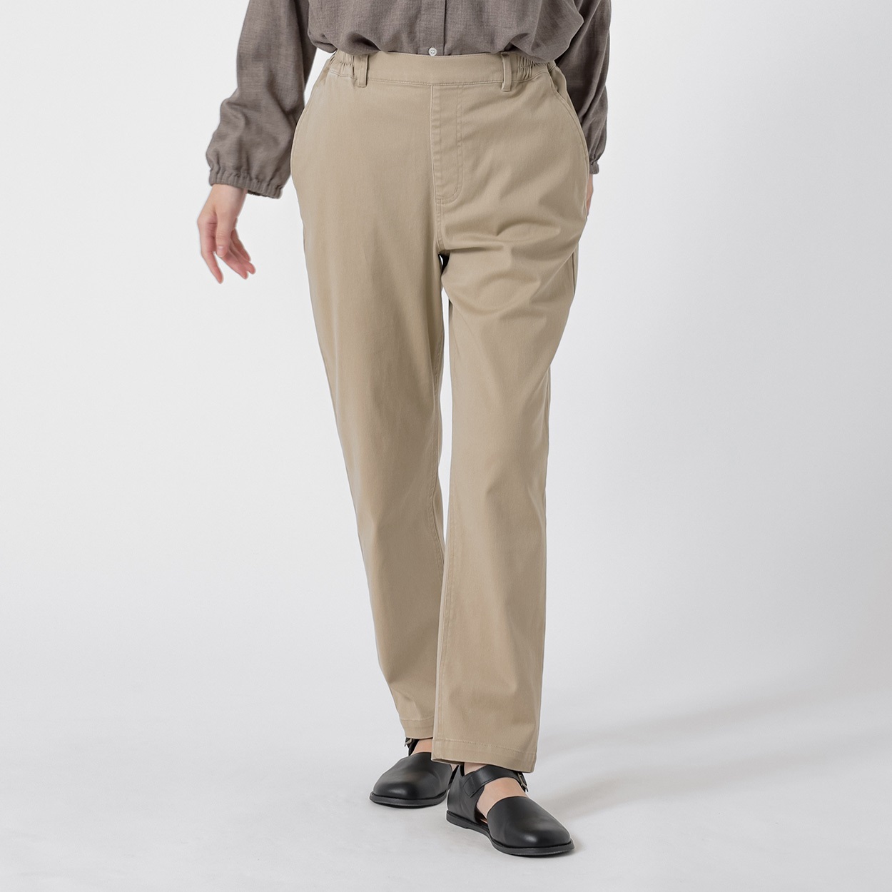 オーガニックコットン入らくゆるチノパンツ レディス SELF+SERVICE(セルフ＋サービス) TK526425-SS(ウスチャ-M)
