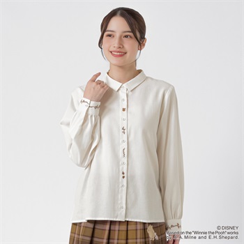 Disney くまのプーさん / 刺繍入シャツ オーガニックコットン入 レディス SELF+SERVICE(セルフ＋サービス) GL1266503-SS(アイボリー-M)