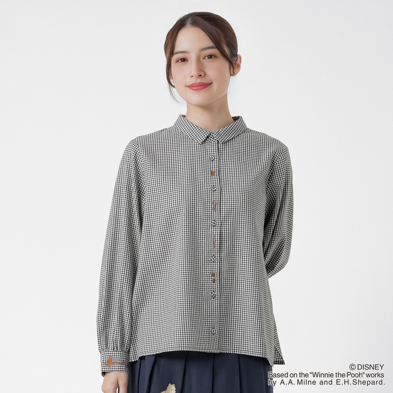 Disney くまのプーさん / 刺繍入シャツ オーガニックコットン入 レディス SELF+SERVICE(セルフ＋サービス) GL1266503-SS(チャコ－ルグレ－-XL)