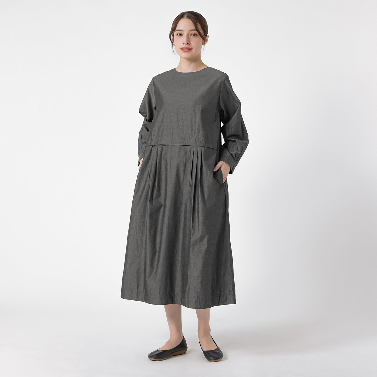 EXPAND シルク入タックワンピース レディス SELF+SERVICE(セルフ＋サービス) SP26AW-SEL-05(チャコ－ルグレ－-L)