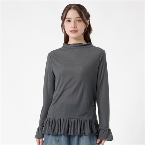 ギャザー使いフリルプルオーバー レディス SELF+SERVICE(セルフ＋サービス)(チャコ－ルグレ－-M)