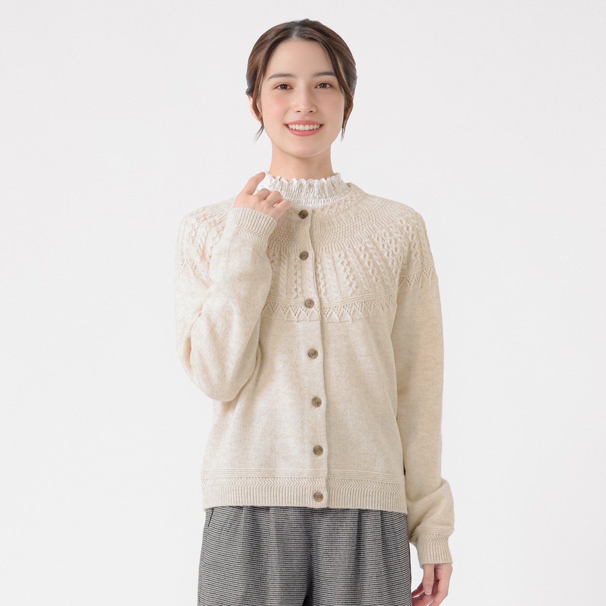 ラム混求心ケーブルカーディガン レディス SELF+SERVICE(セルフ＋サービス) CP697508-SS(アイボリー-L)