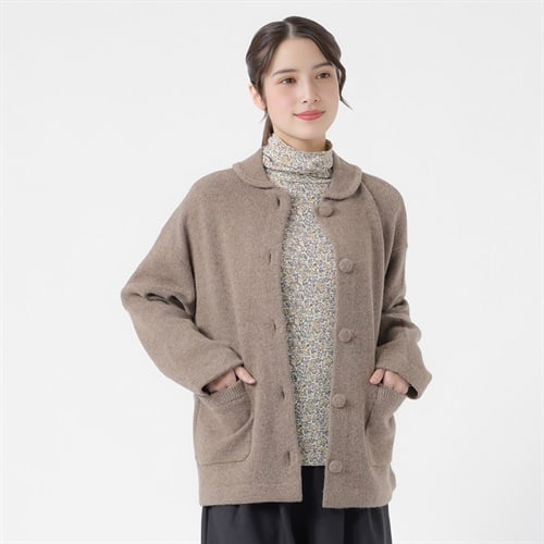 ラム混襟付きニットジャケット レディス SELF+SERVICE(セルフ＋サービス) CP697511-SS(ウスチャ-M)