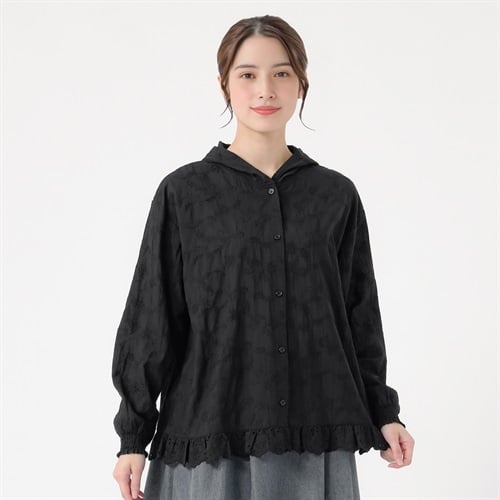 EXPAND オーガニック綿入刺繍フードブラウス レディス SELF+SERVICE(セルフ＋サービス) CL0133-SS(クロ-M)