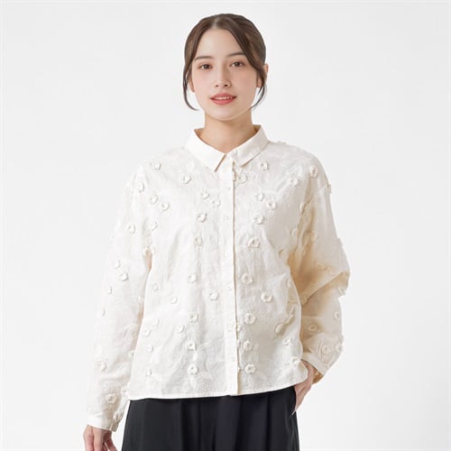 EXPAND オーガニック綿入刺繍ブラウス レディス SELF+SERVICE(セルフ＋サービス) CL0137-SS(シロ-M)