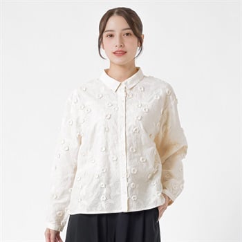 EXPAND オーガニック綿入刺繍ブラウス レディス SELF+SERVICE(セルフ＋サービス) CL0137-SS(シロ-M)