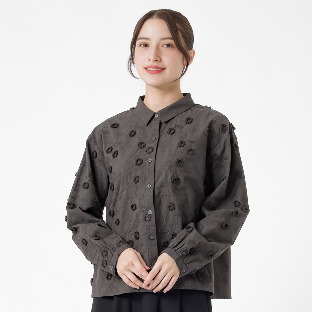 EXPAND オーガニック綿入刺繍ブラウス レディス SELF+SERVICE(セルフ＋サービス) CL0137-SS(チャコ－ルグレ－-M)