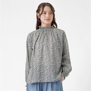 襟シャーリング花柄ブラウス オーガニックコットン入 レディス SELF+SERVICE(セルフ＋サービス) GL1266538-SS(Ａコイアオ-M)