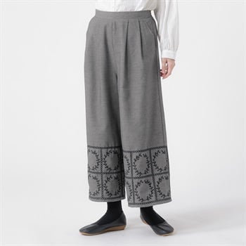 EXPAND 裾スクエア刺繍ワイドパンツ レディス SELF+SERVICE(セルフ＋サービス) CP323591-SS(Ａウスクロ-M)