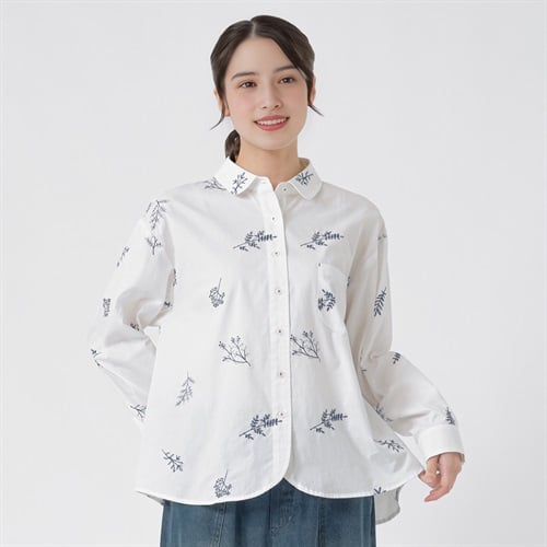 リサイクル綿入 ボタニカル総刺繍シャツ レディス SELF+SERVICE(セルフ＋サービス) SP26AW-TA01(シロ-M)