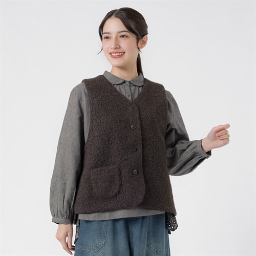 リサイクルポリエステル入 ボアベスト レディス SELF+SERVICE(セルフ＋サービス) SP26AW-TA06(コイチャ-M)