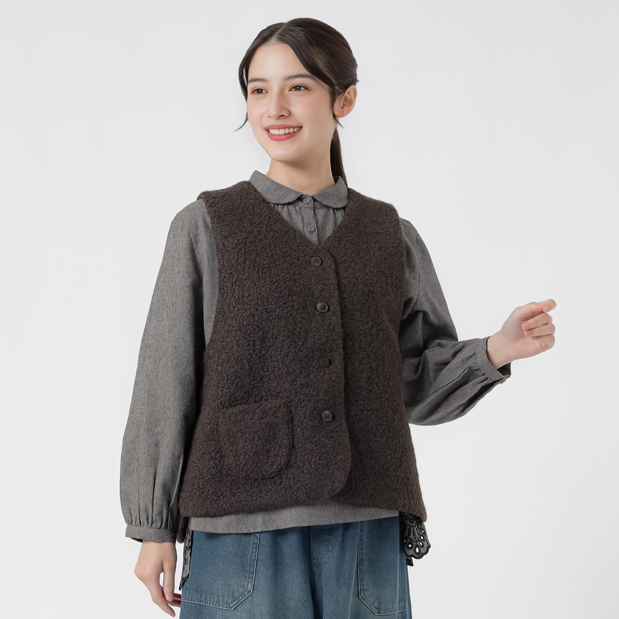 リサイクルポリエステル入 ボアベスト レディス SELF+SERVICE(セルフ＋サービス) SP26AW-TA06(コイチャ-M)