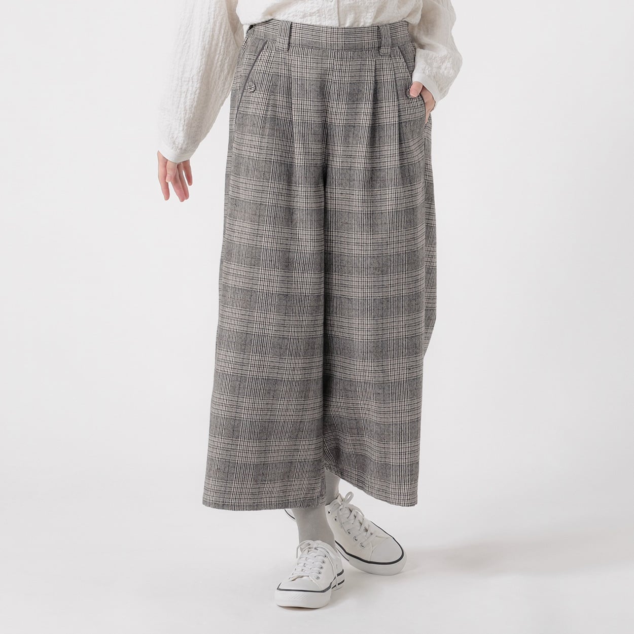 再生ポリ入 ワイドクロプトパンツ レディス SELF+SERVICE(セルフ＋サービス) TK526504-SS(Ａウスクロ-M)