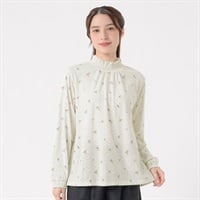 オーガニック綿混シャーリング襟Tシャツ  レディス SELF+SERVICE(セルフ＋サービス) P29101-SS(キナリ（花柄）-M)
