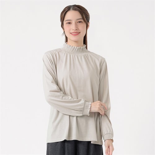 オーガニック綿混シャーリング襟Tシャツ  レディス SELF+SERVICE(セルフ＋サービス) P29101-SS(ウスチャ-M)