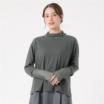 オーガニック綿混チュール切替Tシャツ レディス SELF+SERVICE(セルフ＋サービス) P29102-SS(ウスクロ-M)