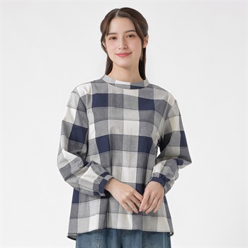 刺し子ドビーチェックブラウス オーガニックコットン入 レディス SELF+SERVICE(セルフ＋サービス) GL1266535-SS(Ａコイアオ-M)