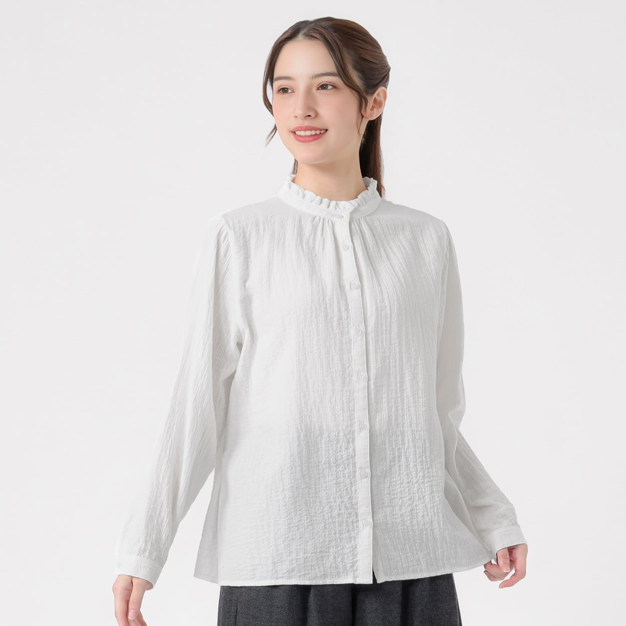 エリフリル微起毛オーガニック綿入シャツ レディス SELF+SERVICE(セルフ＋サービス) ONP6016713-SS(キナリ-XL)