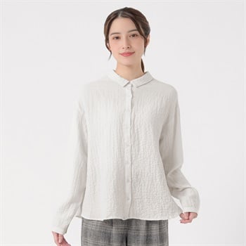 オーガニック綿入微起毛チビエリシャツ レディス SELF+SERVICE(セルフ＋サービス) ONP6016714-SS(キナリ-M)