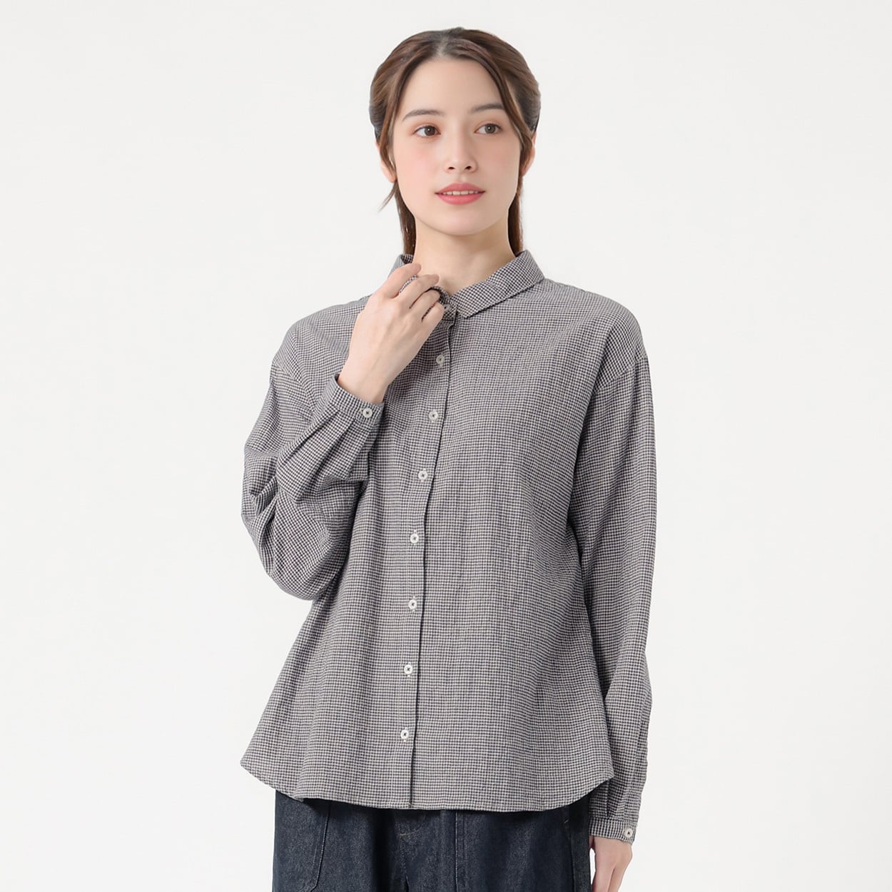 オーガニック綿入微起毛チビエリシャツ レディス SELF+SERVICE(セルフ＋サービス) ONP6016714-SS(アオ（コチドリ柄）-M)