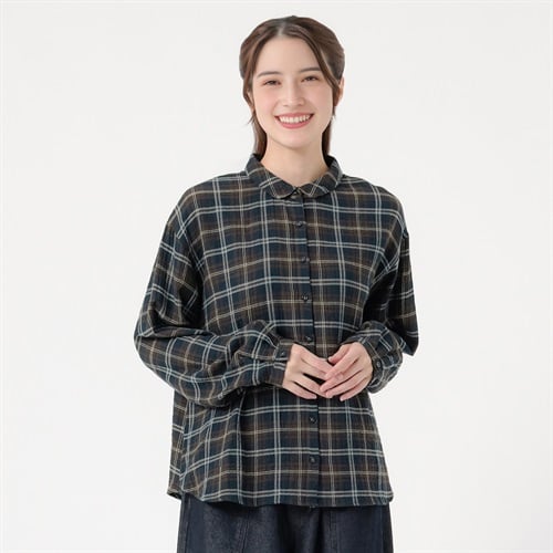 オーガニック綿入微起毛チビエリシャツ レディス SELF+SERVICE(セルフ＋サービス) ONP6016714-SS(Ａコイアオ（大チェック柄）-M)