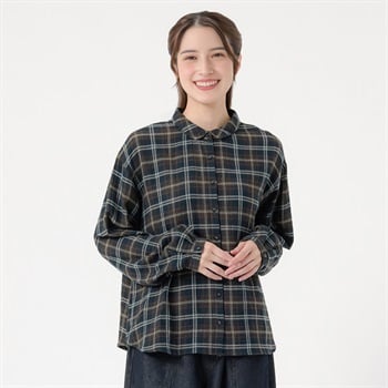 オーガニック綿入微起毛チビエリシャツ レディス SELF+SERVICE(セルフ＋サービス) ONP6016714-SS(Ａコイアオ（大チェック柄）-M)