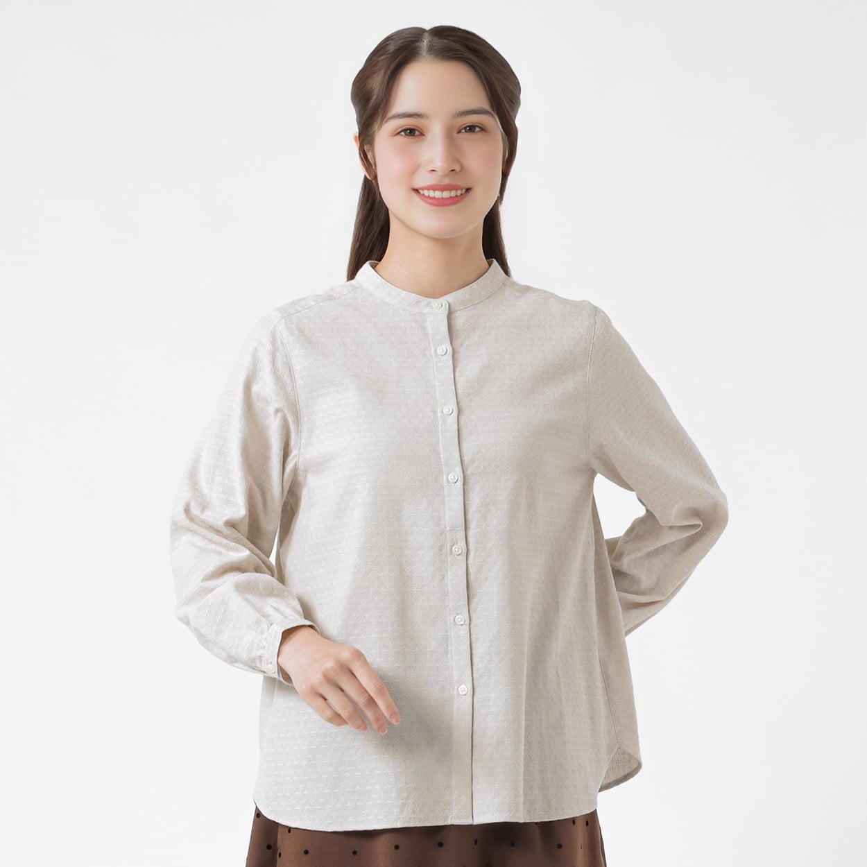 オーガニック綿入お花ジャカードシャツ レディス SELF+SERVICE(セルフ＋サービス) ONP6016717-SS(Ａウスクロ-L)