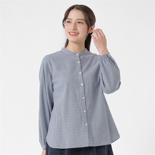 オーガニック綿入お花ジャカードシャツ レディス SELF+SERVICE(セルフ＋サービス) ONP6016717-SS(ウスアオ-M)