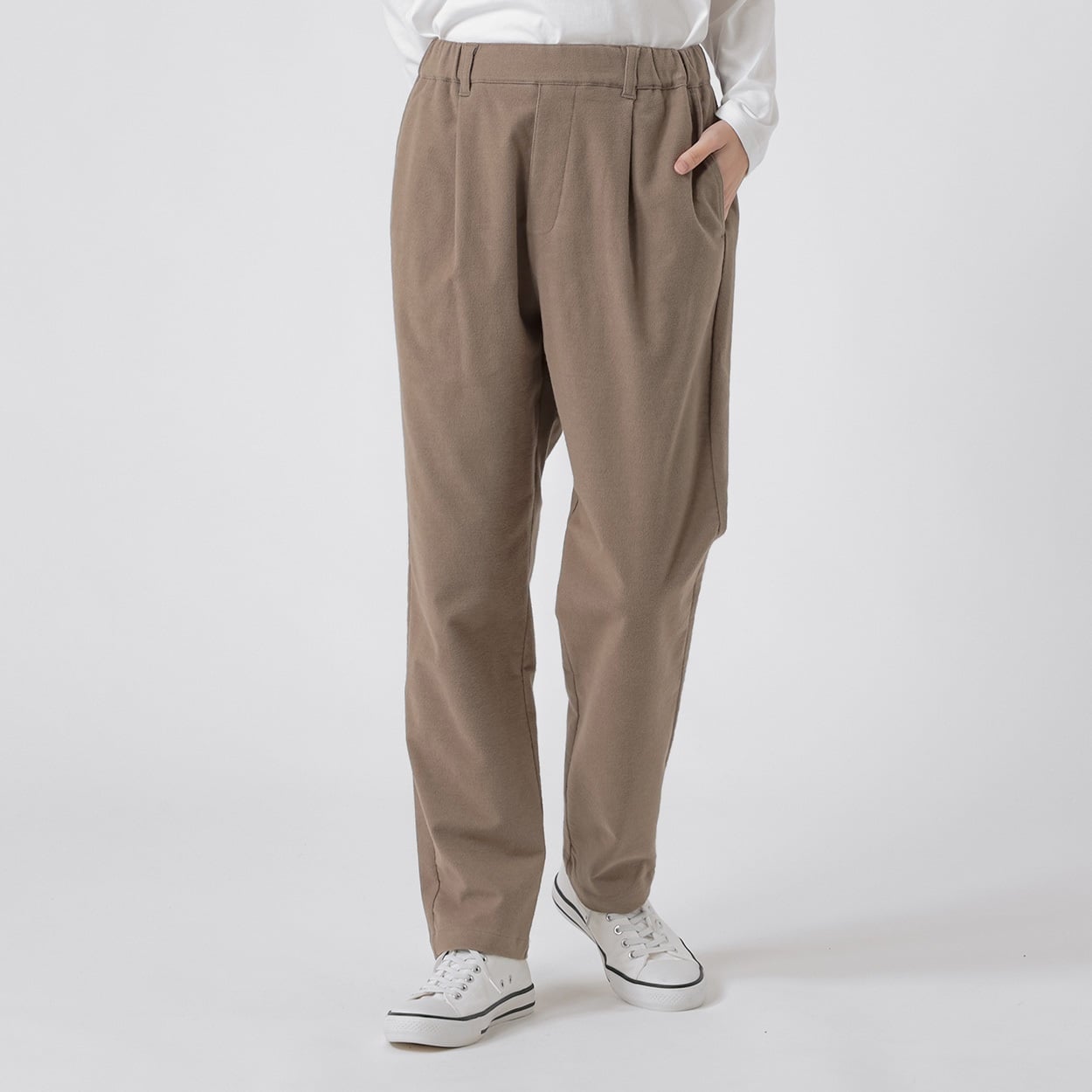 オーガニックコットン入 起毛タックテーパードパンツ レディス SELF+SERVICE(セルフ＋サービス) TK526506-SS(チャ-M)