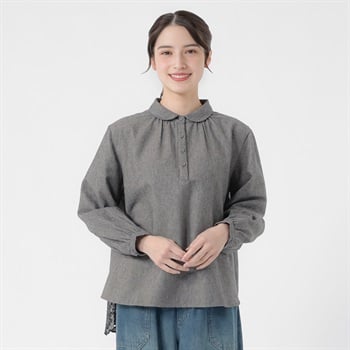 『リンネル12月号 上白石萌音さん着用アイテム』スカラップ刺繍ブラウス 再生ポリエステル入 レディス SELF+SERVICE(セルフ＋サービス) CP323596-SS(Ａクロ-M)