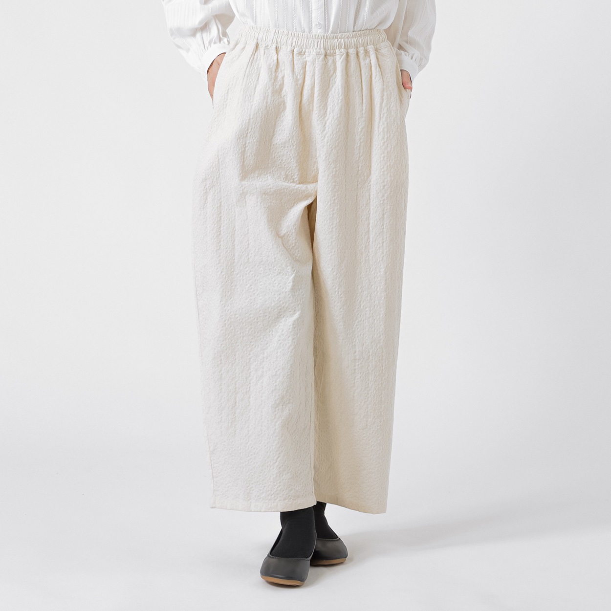 EXPAND オーガニック綿入 細コール刺繍パンツ レディス SELF+SERVICE(セルフ＋サービス) CL0115-SS(アイボリー-L)